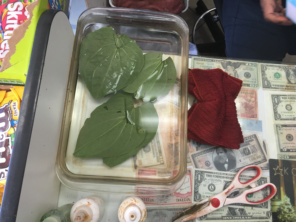 The heart-shaped betel leaf, pictured to the left. 
