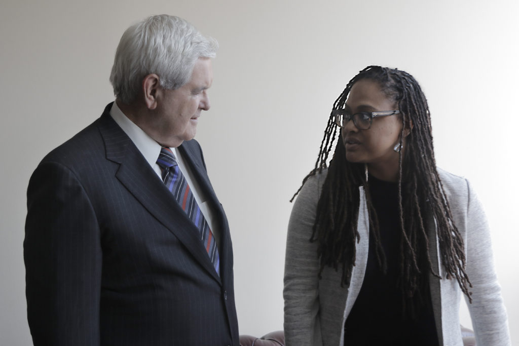 Newt Gingrich and Ava Duvernay behind the scenes filming "13th." (Photo Credit: Netflix)