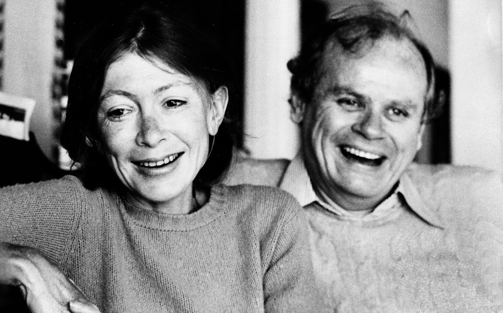 Authors Joan Didion, left, and her husband, John Dunne, are shown during an interview in their Malibu home, Ca., in December 1977. Photo Credit: AP Photo / Image courtesy of St. Martin's Press