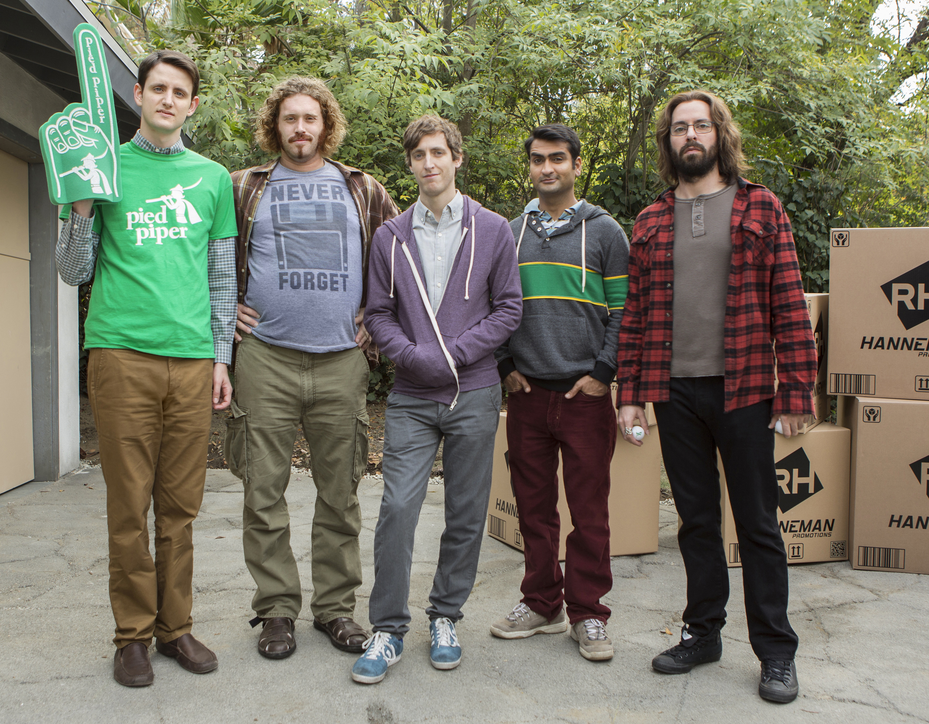 Episode 12 (season 2, episode 4) Zach Woods, T.J. Miller, Thomas Middleditch, Kumail Nanjiani, Martin Starr. photo Frank Masi