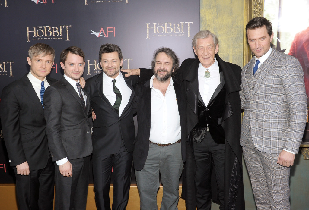 NEW YORK, NY - DECEMBER 06:  (L-R) Martin Freeman, Elijah Wood, Andy Serkis, Sir Peter Jackson, Sir Ian McKellen, and Richard Armitage attend "The Hobbit: An Unexpected Journey" New York premiere benefiting AFI - Red Carpet And Introduction at Ziegfeld Theater on December 6, 2012 in New York City.  (Photo by Michael Loccisano/Getty Images)