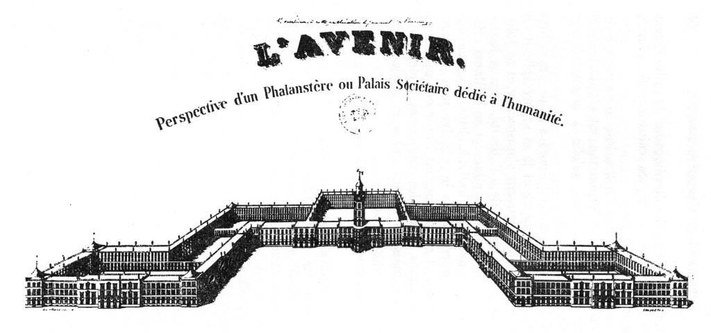 Perspective view of Charles Fourier's Phalanstère. [Public domain], via Wikimedia Commons