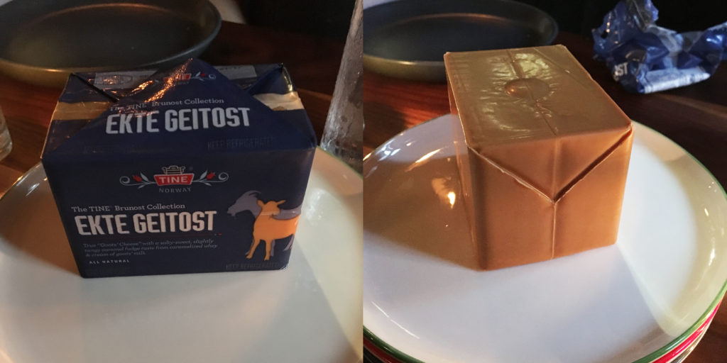 This cheese actually has a few different names (as you can see from how it is spelled on the wrapper in this instance). It's also called Brunost (aka "brown cheese"), Mysost, Fløtemysost.
