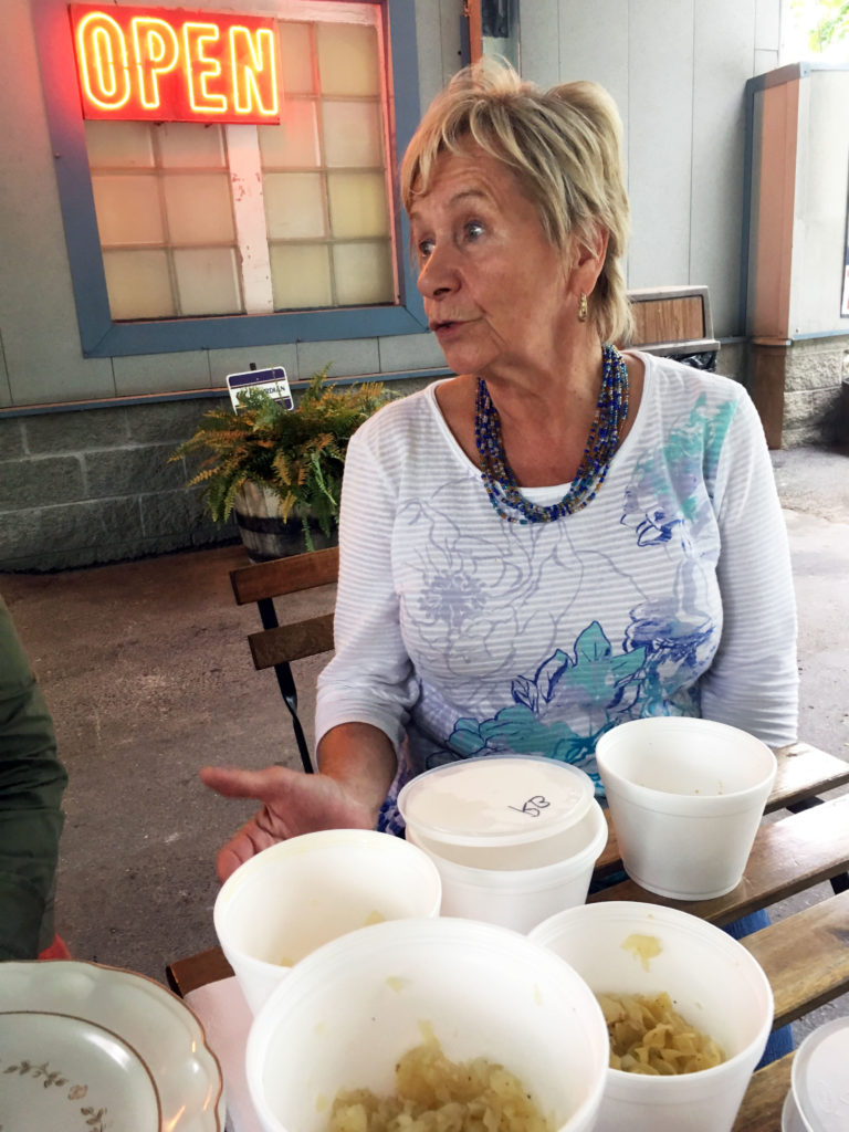 Pierogies Plus owner Helen Mannarino. Inside those containers in the foreground is the cabbage-and-noodle dish "haluski," of which she serves two different kinds