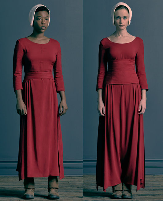 Samira Wiley and Alexis Bledel in their "Handmaid's Tale" costumes. (Photo Credit: Jill Greenberg)