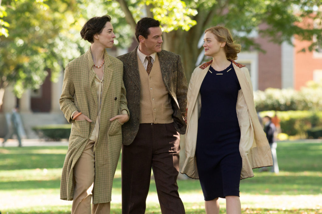 Rebecca Hall stars as Elizabeth Marston, Luke Evans as Dr. William Marston and Bella Heathcote as Olive Byrne in "Professor Marston and the Wonder Women." (Photo Credit: Claire Folger / Annapurna Pictures)